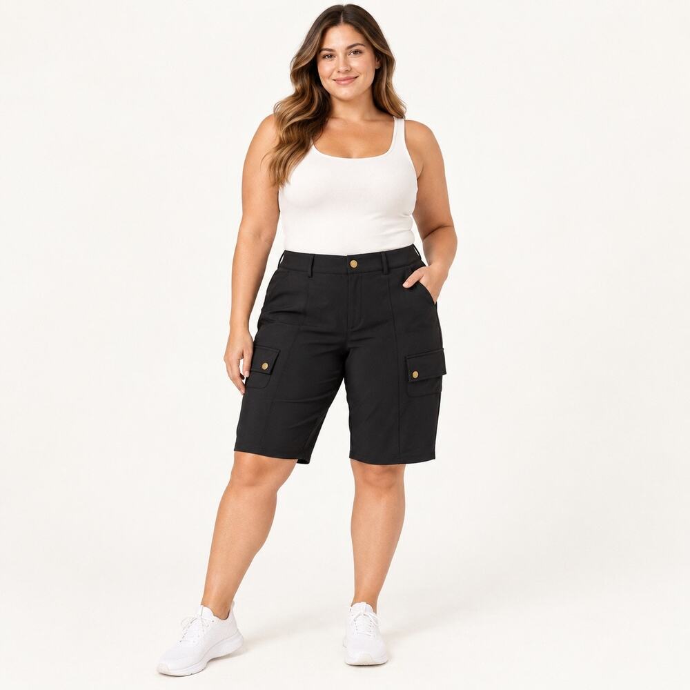 Halara Cargo Shorts Womens 1X Black Stretchy Pockets 13" Inseam